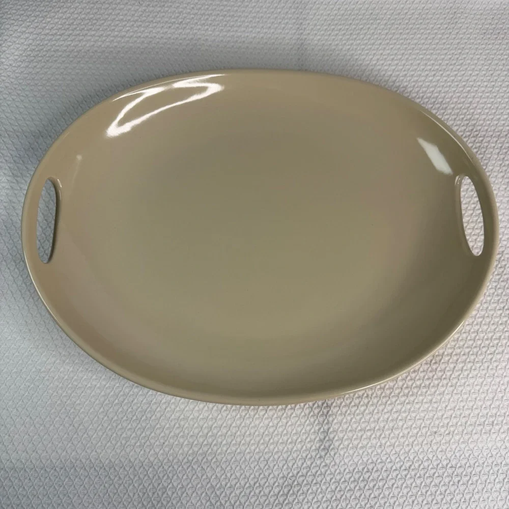 Longaberger Woven Traditions Ivory Oval Platter Pottery Serving Tray 15 Inch
